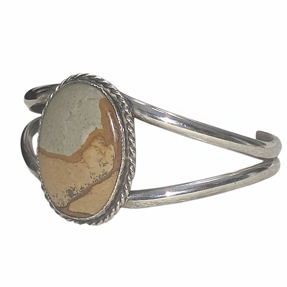 Vintage Native American Sterling Silver Cuff Bracelet with Jasper Stone 29.35 g - Picture 3 of 13
